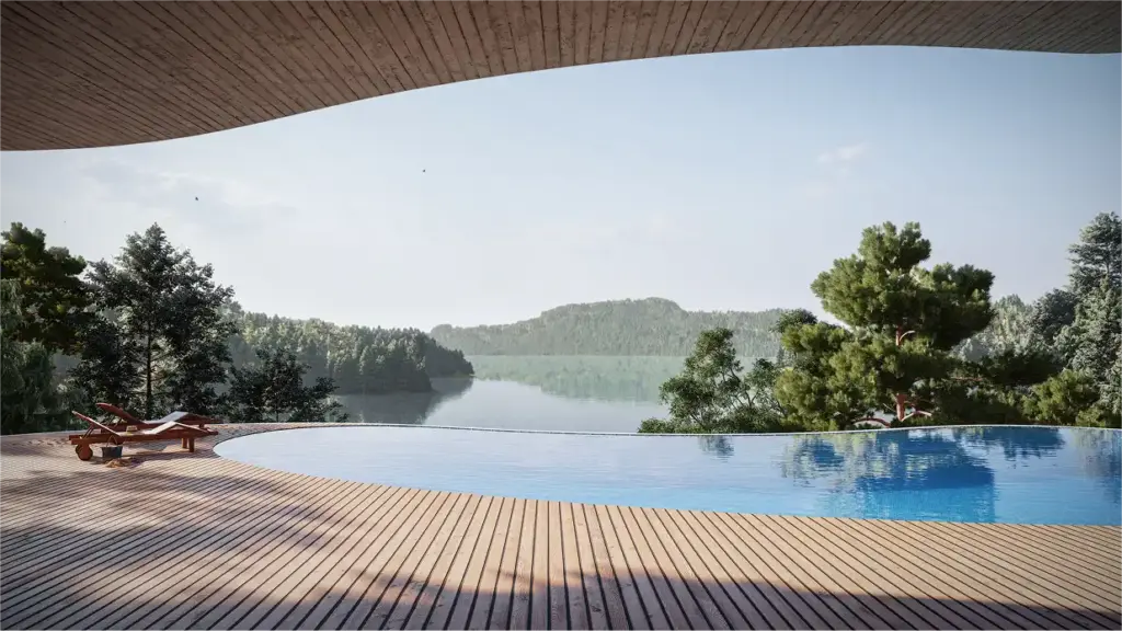 piscina tipo infinity en un mirador en la montaña